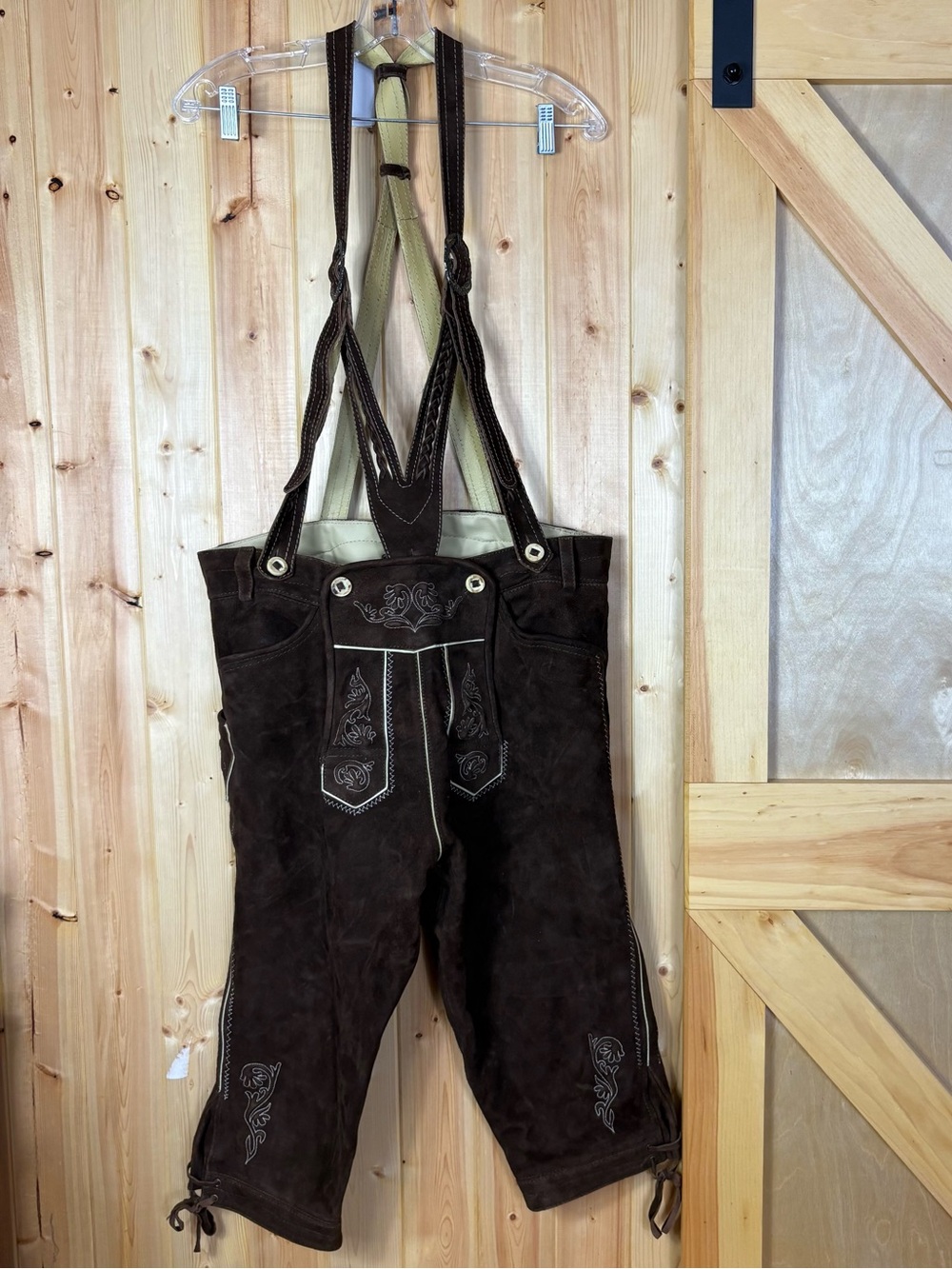 Lederhosen Brown Genuine Leather Bavarian German Oktoberfest Suspenders Size 52